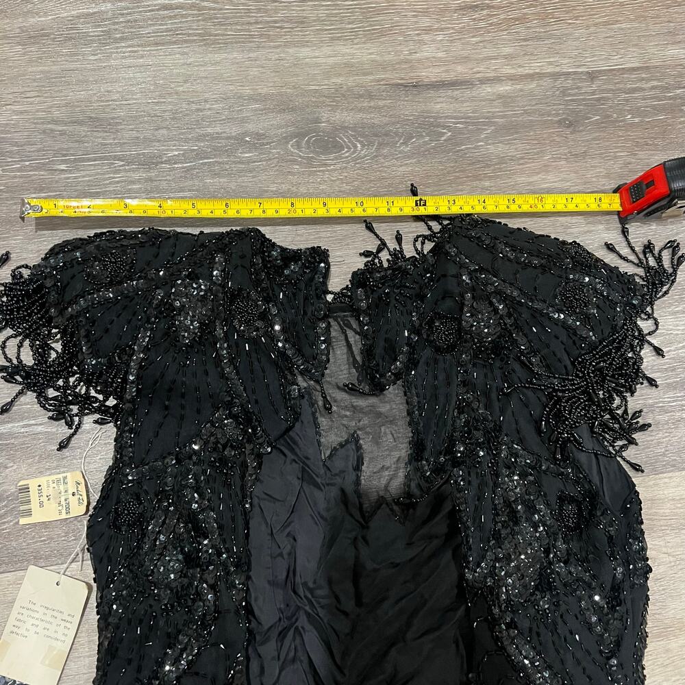 A.J. Bari 90's Black Beaded Vintage Open Back Flapper Dress size 14 - Picture 3 of 16